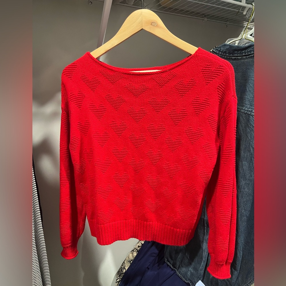 LOFT Red Knit heart sweater size XS